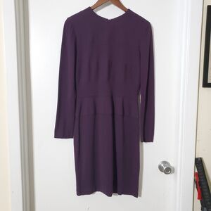 Kay Unger Ponte Knit Sheath Dress Size S Purple Long Sleeve Stretchy Womens